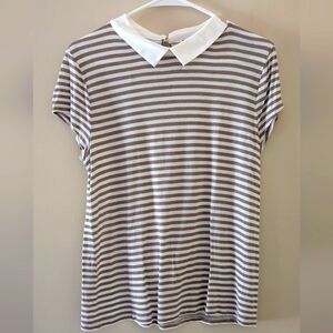 Ann Taylor Brown and White Striped Shirt ~ Sz L